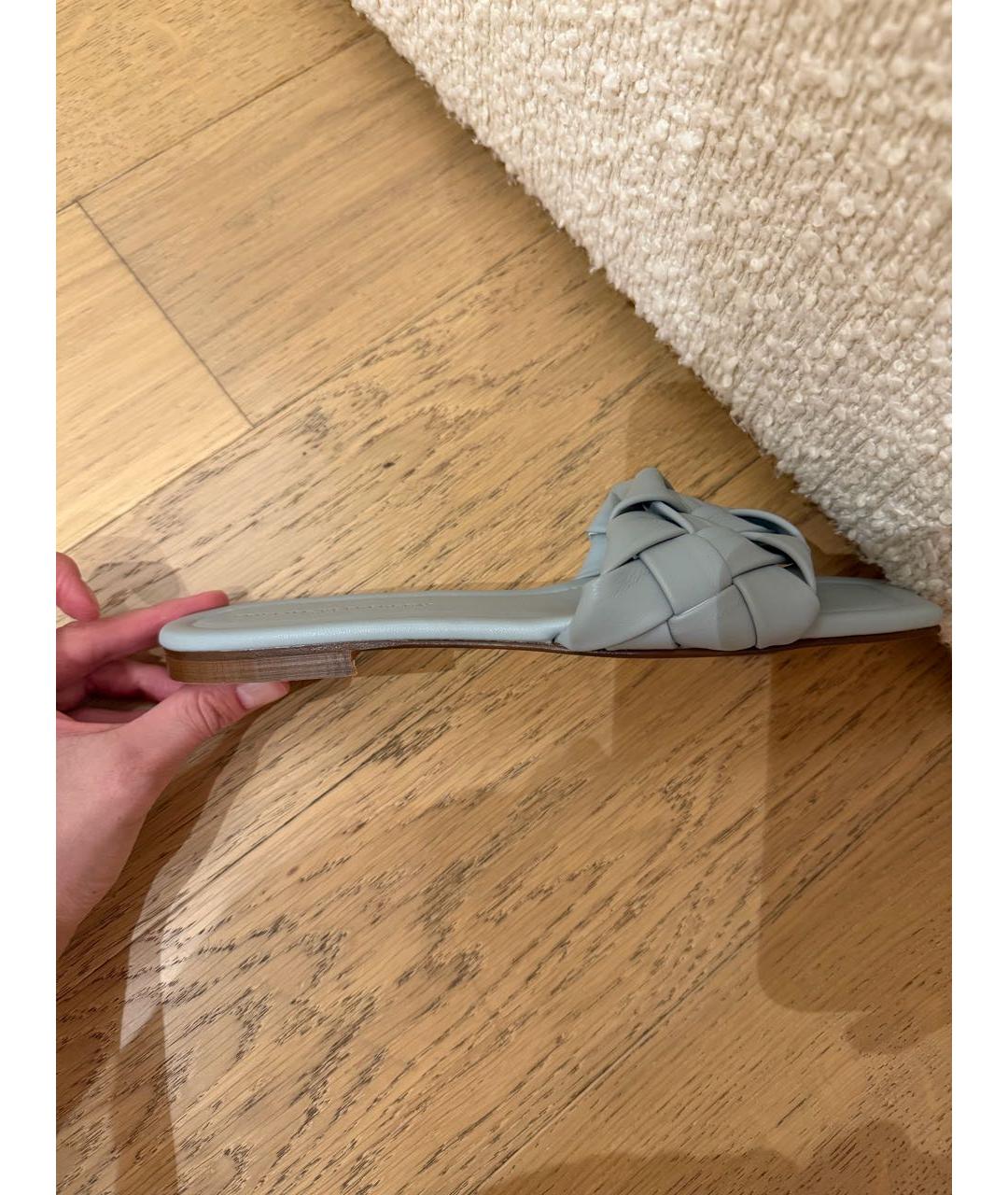 Principe di Bologna Голубые кожаные шлепанцы, фото 4