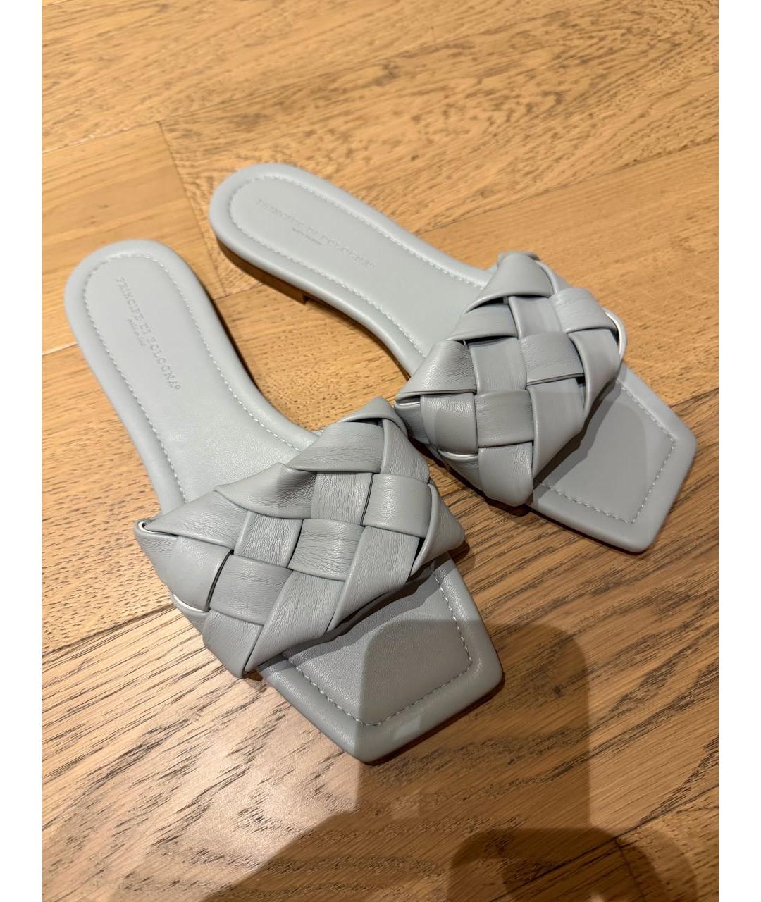 Principe di Bologna Голубые кожаные шлепанцы, фото 2