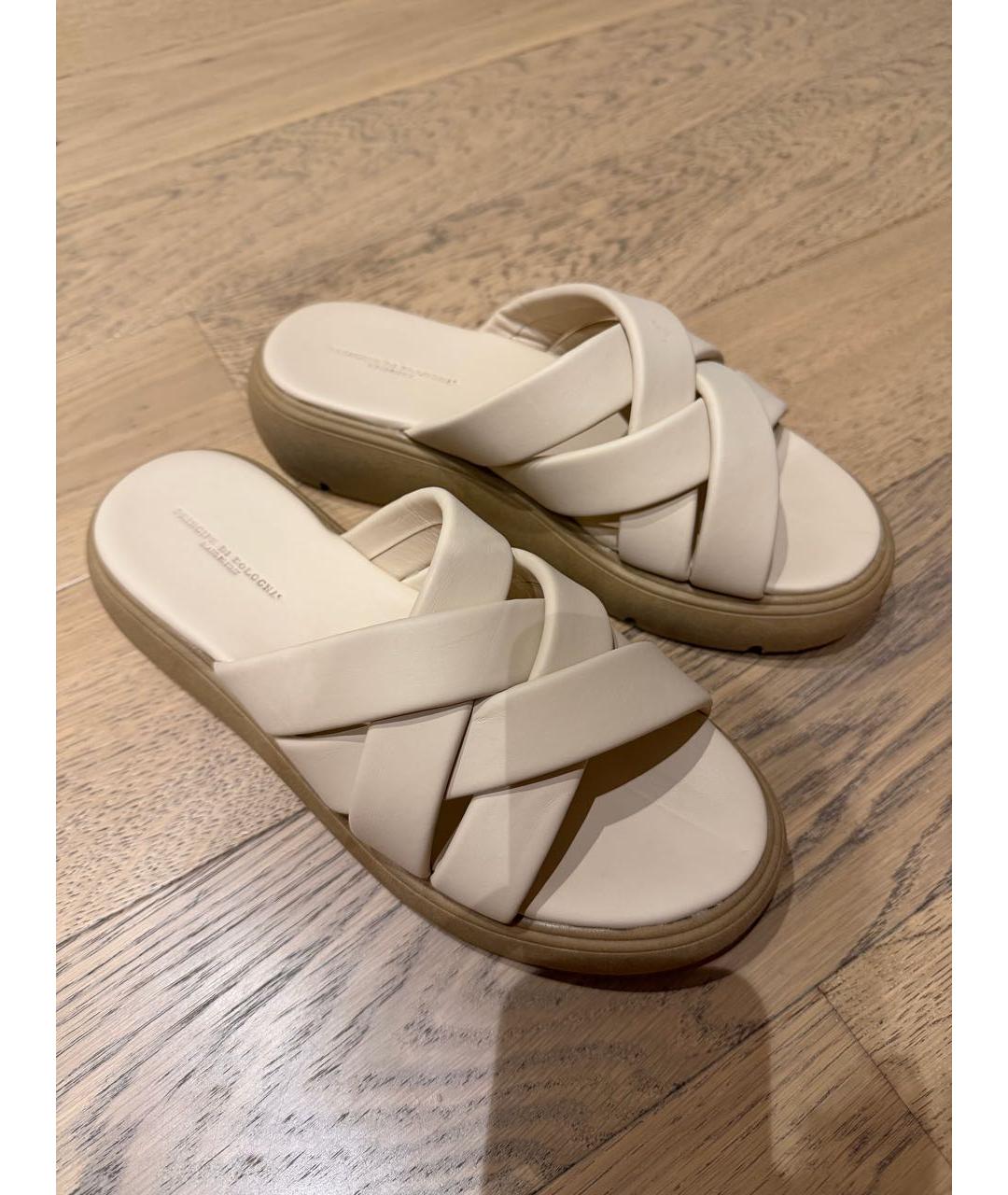 Principe di Bologna Бежевые кожаные шлепанцы, фото 6