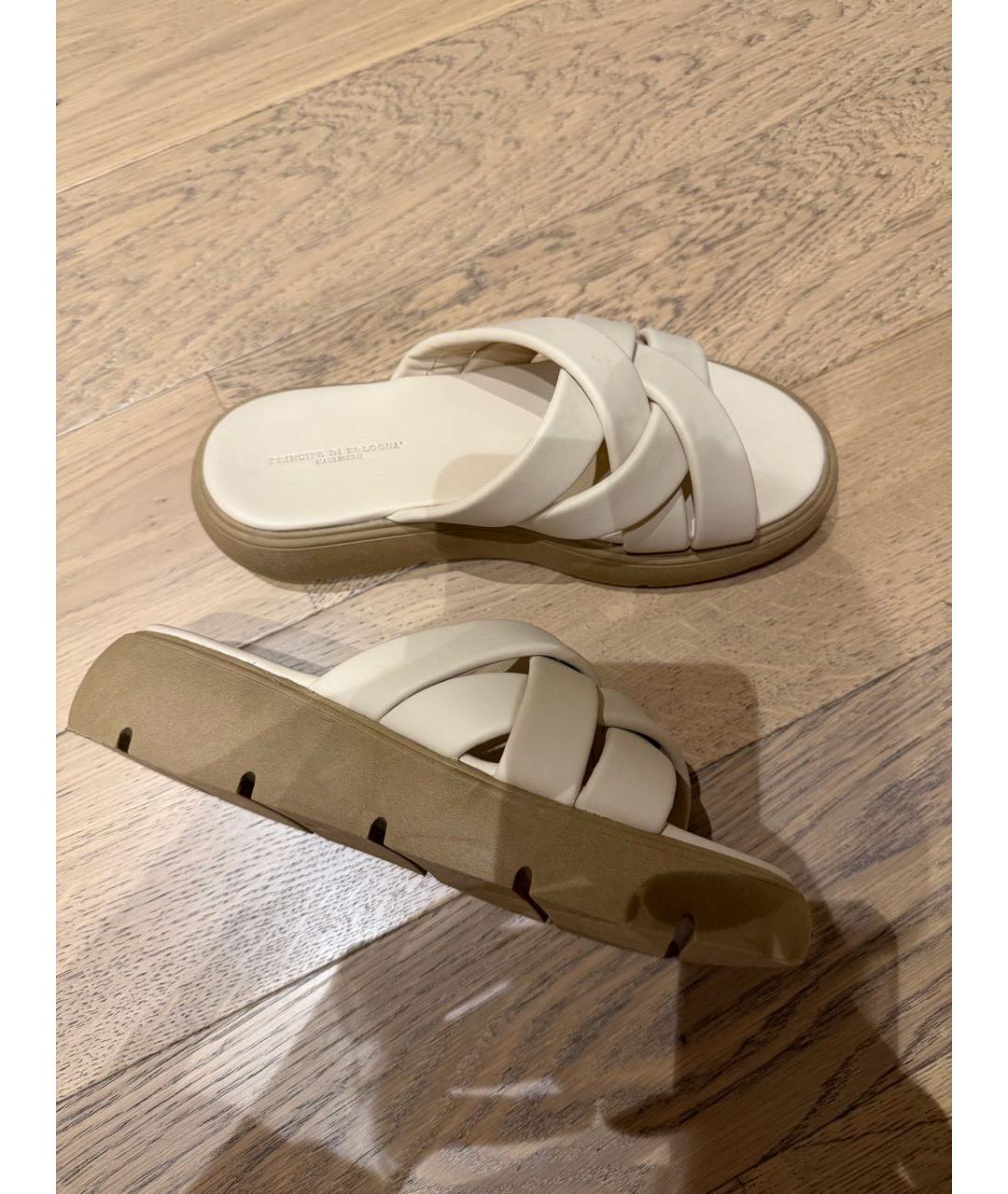 Principe di Bologna Бежевые кожаные шлепанцы, фото 2