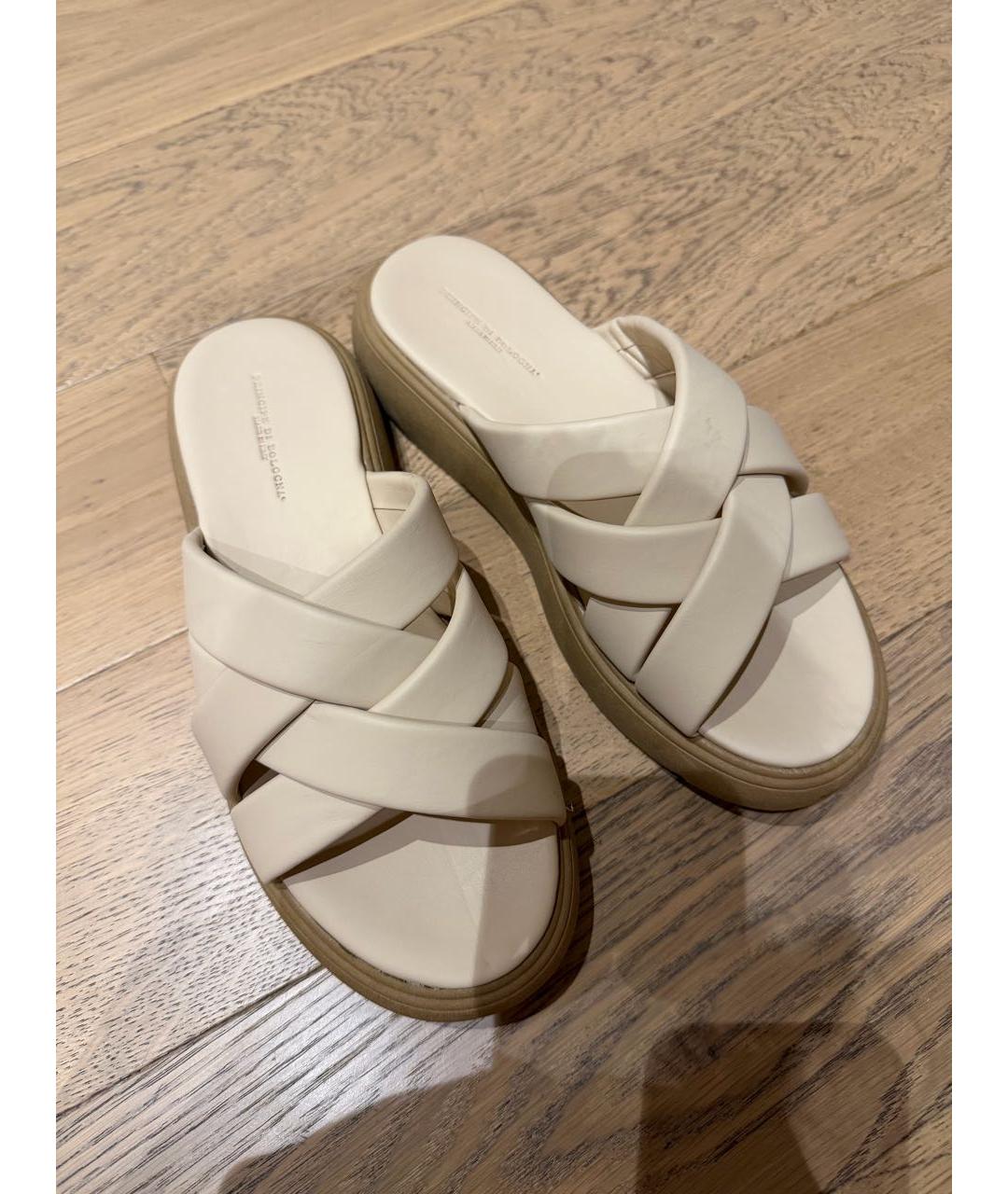 Principe di Bologna Бежевые кожаные шлепанцы, фото 3