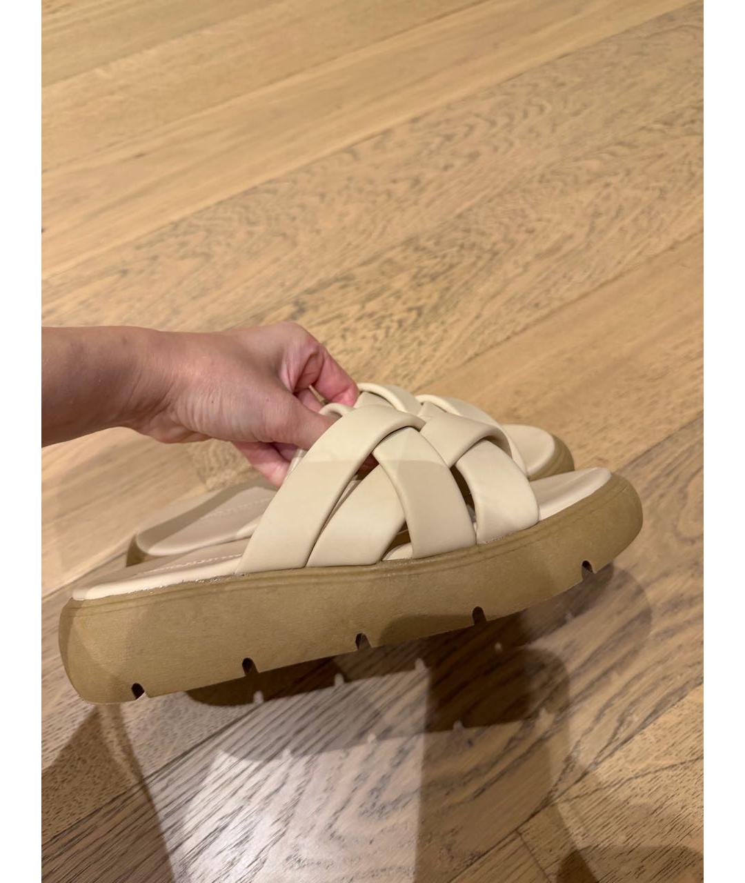 Principe di Bologna Бежевые кожаные шлепанцы, фото 7