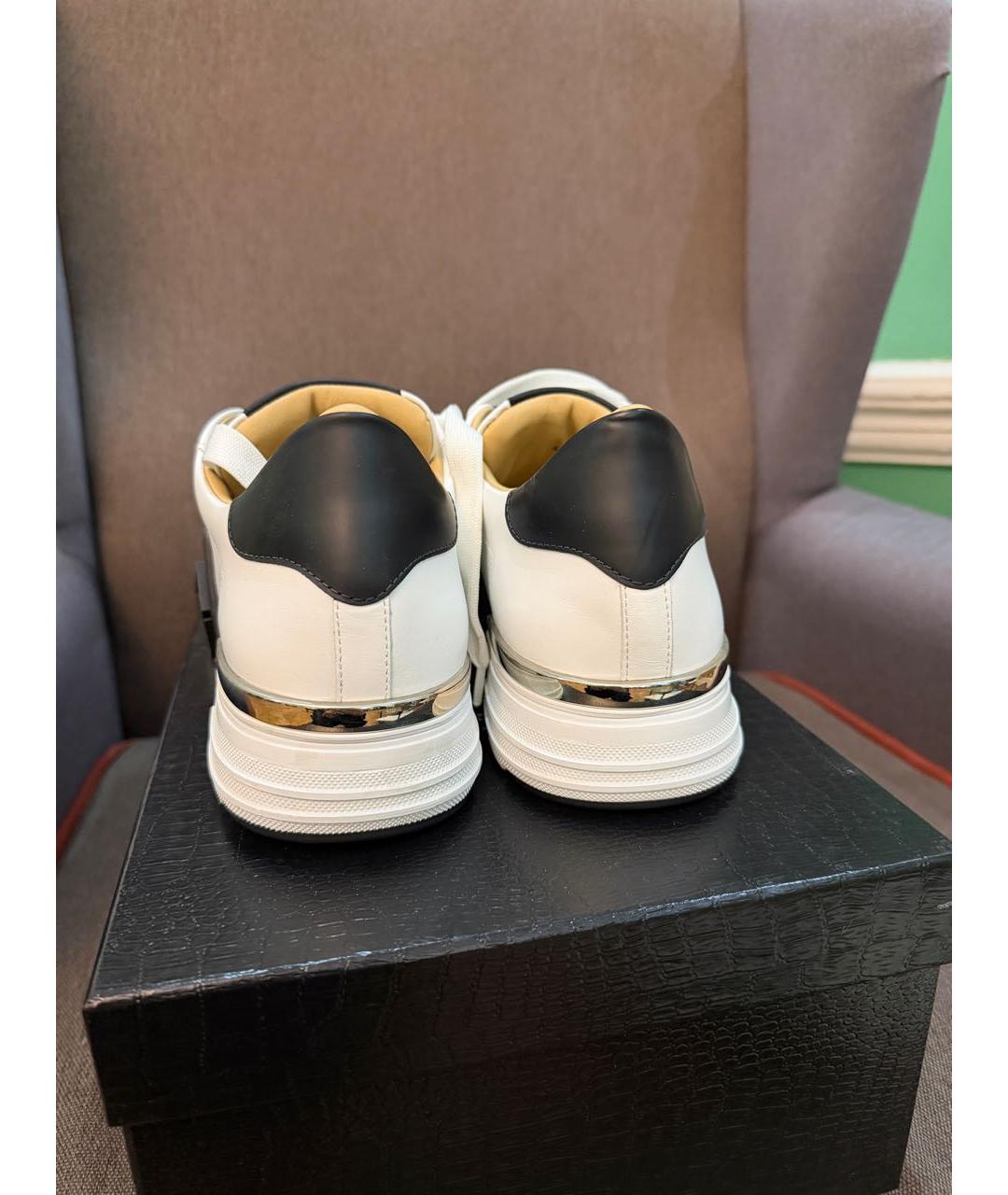 PHILIPP PLEIN Белые кожаные низкие кроссовки / кеды, фото 4