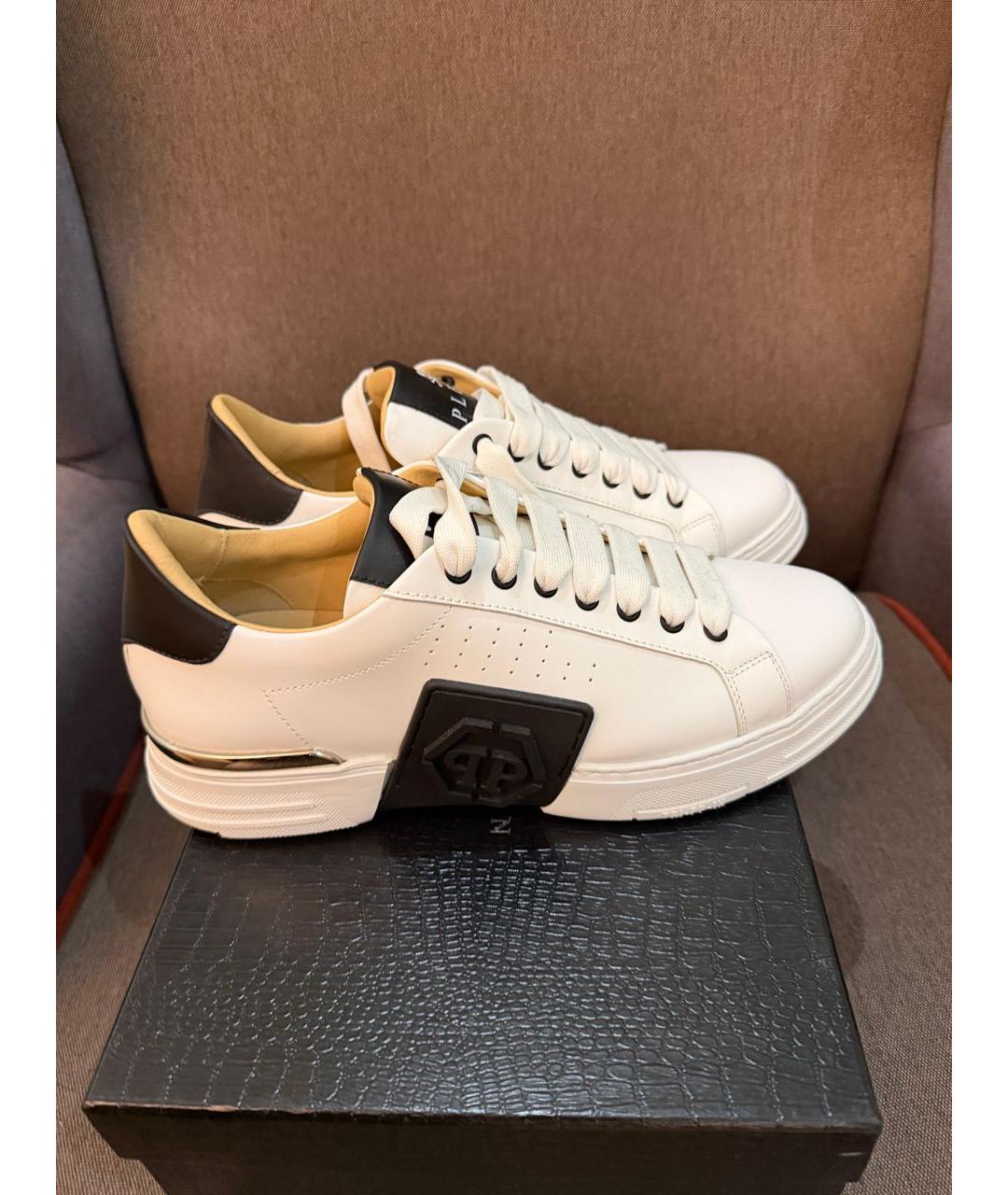 PHILIPP PLEIN Белые кожаные низкие кроссовки / кеды, фото 7