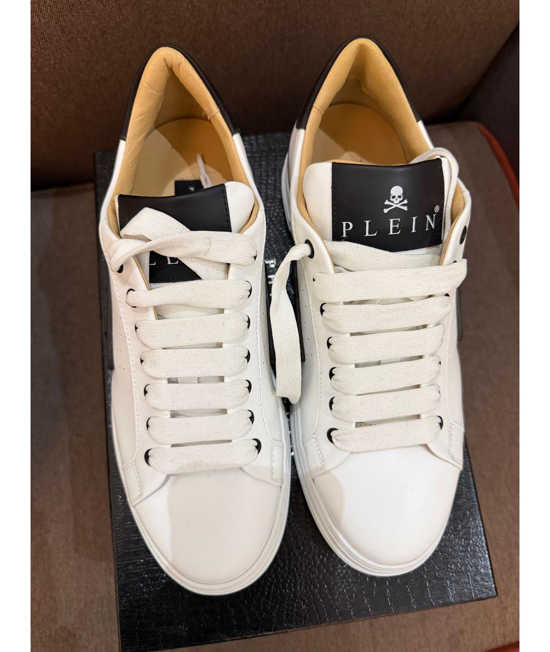 PHILIPP PLEIN Белые кожаные низкие кроссовки / кеды, фото 6