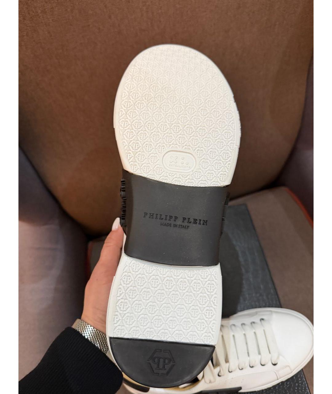 PHILIPP PLEIN Белые кожаные низкие кроссовки / кеды, фото 5