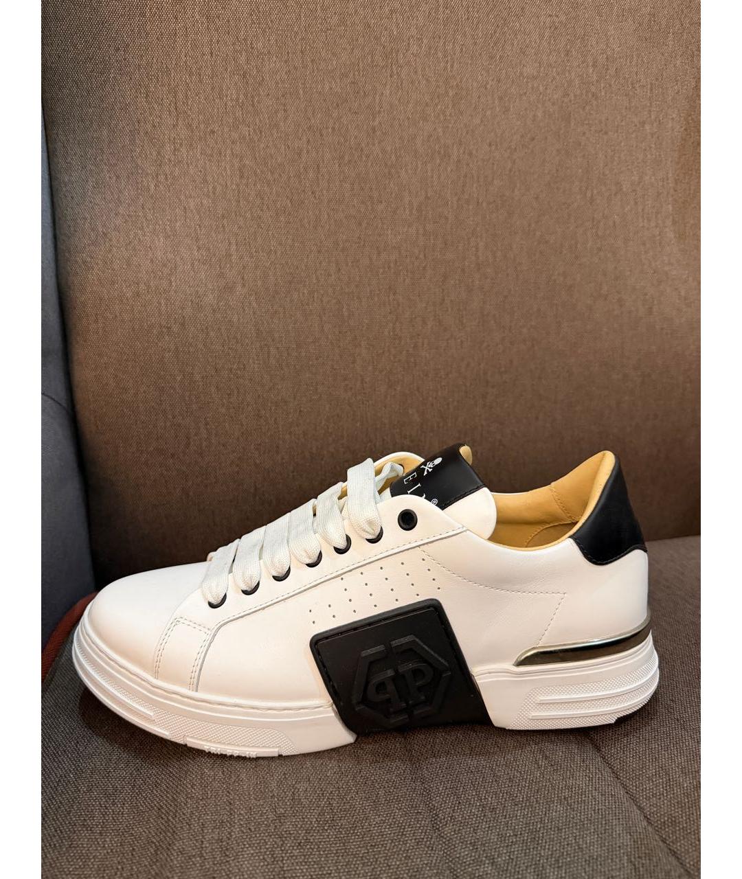 PHILIPP PLEIN Белые кожаные низкие кроссовки / кеды, фото 2