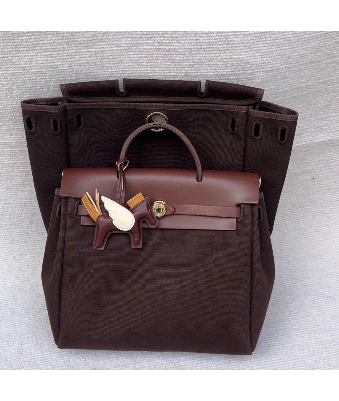 HERMES Коричневая тканевая сумка через плечо, фото 2