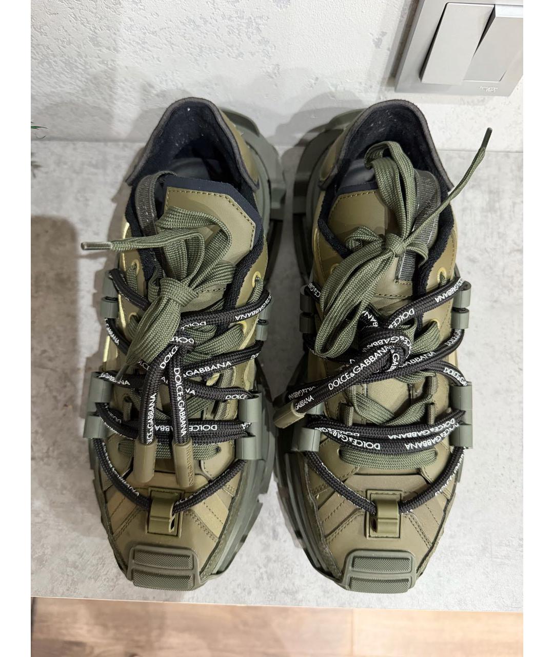 DOLCE&GABBANA Хаки текстильные низкие кроссовки / кеды, фото 2