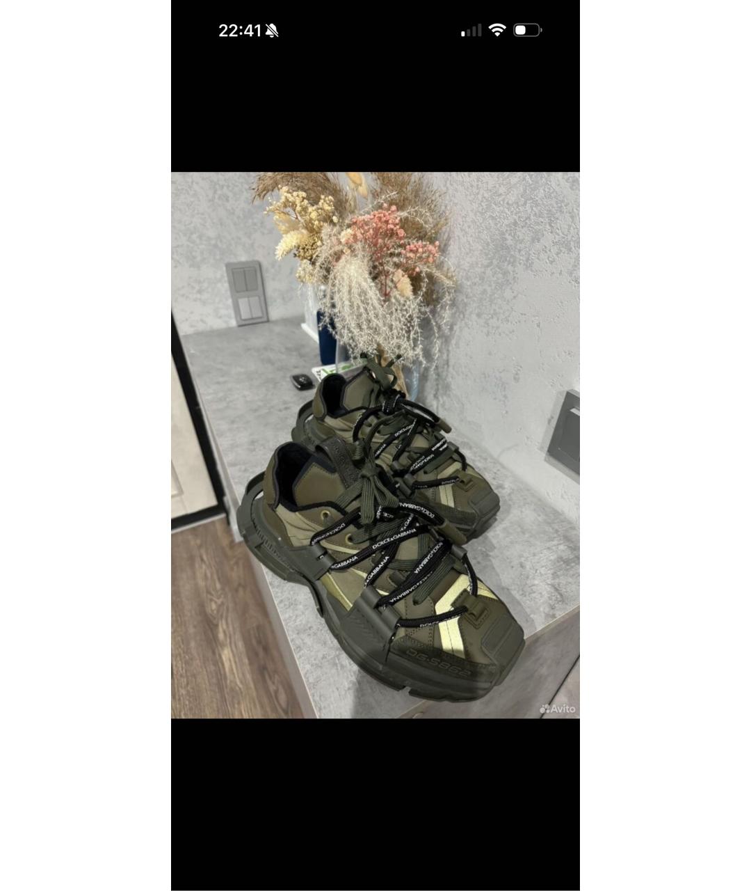 DOLCE&GABBANA Хаки текстильные низкие кроссовки / кеды, фото 6