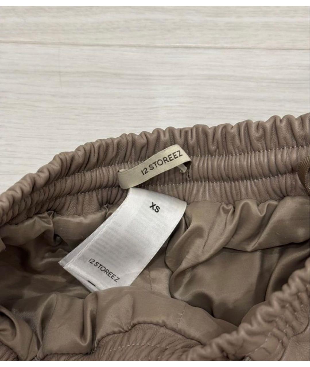 12 STOREEZ Коричневые кожаные прямые брюки, фото 4