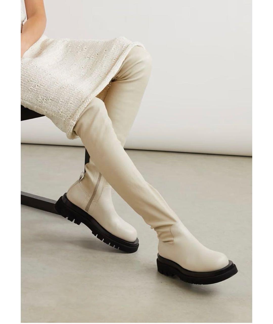 BOTTEGA VENETA Бежевые кожаные ботфорты, фото 3