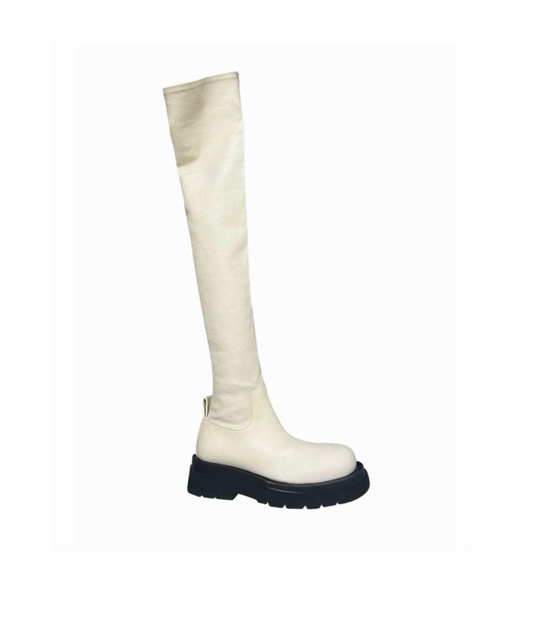 BOTTEGA VENETA Бежевые кожаные ботфорты, фото 5