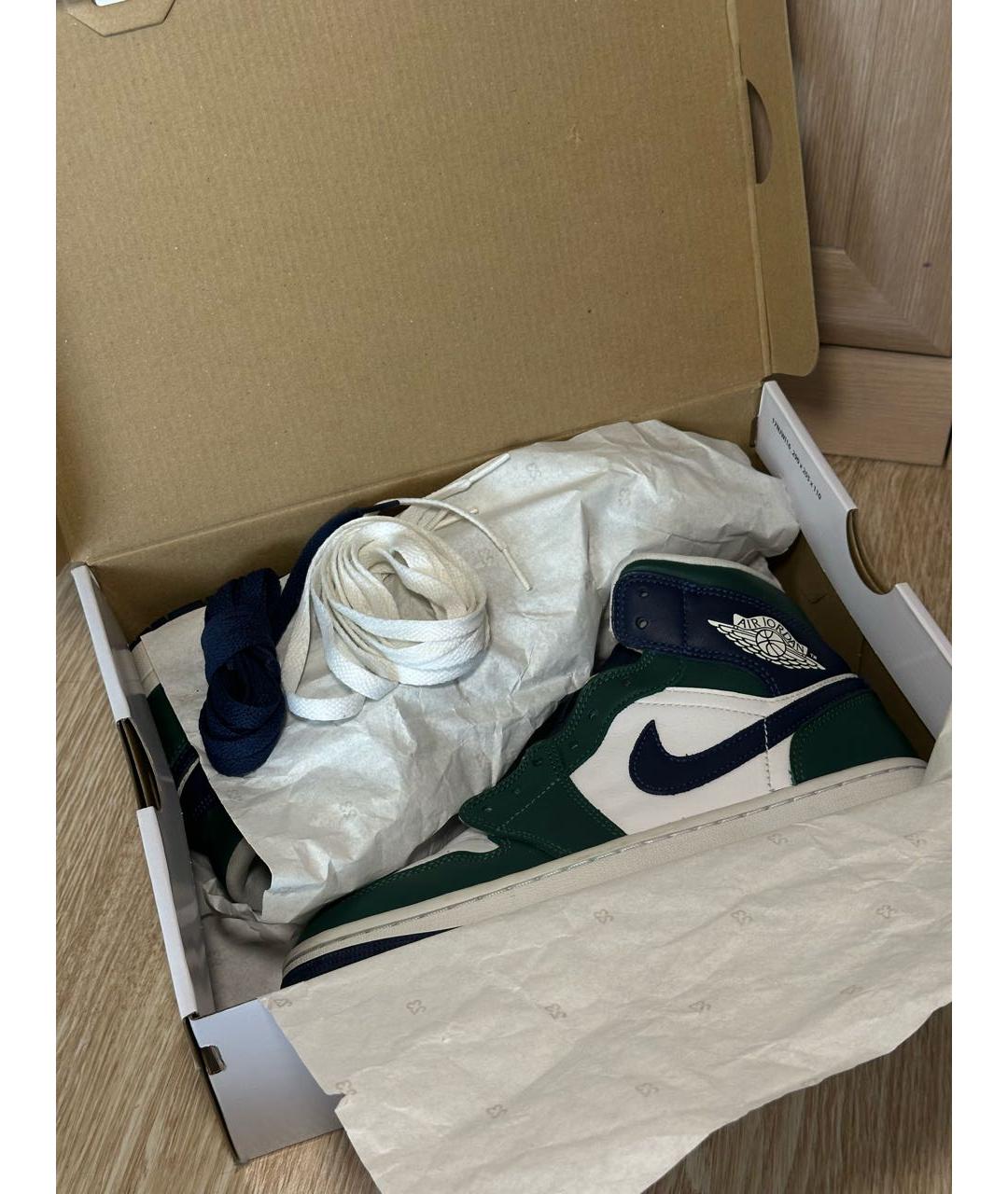 JORDAN Зеленые кожаные кроссовки, фото 5