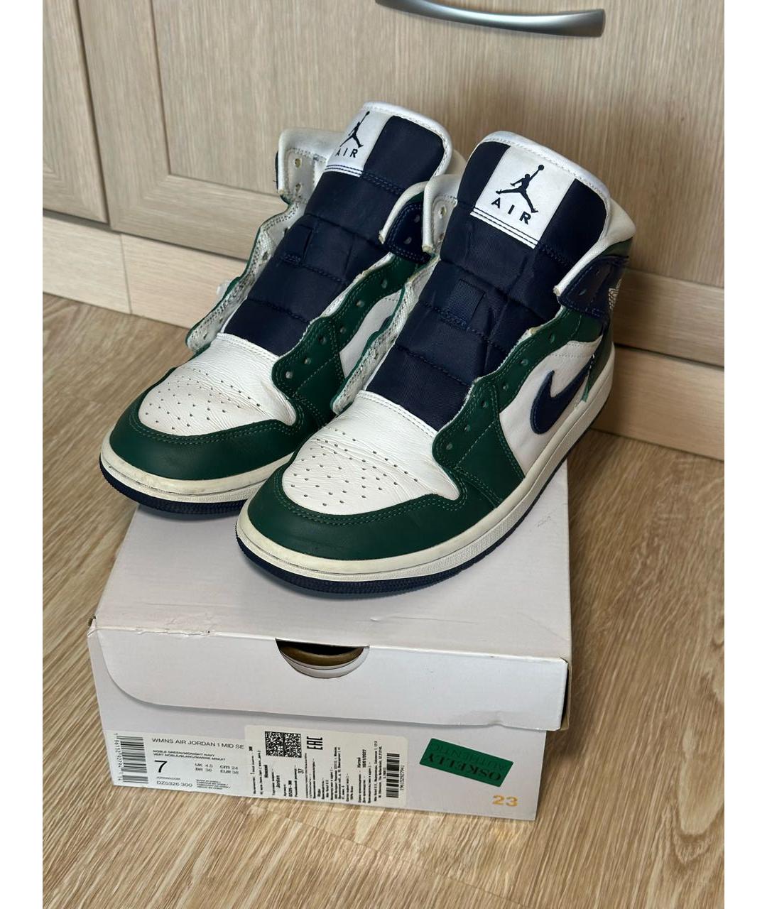 JORDAN Зеленые кожаные кроссовки, фото 2