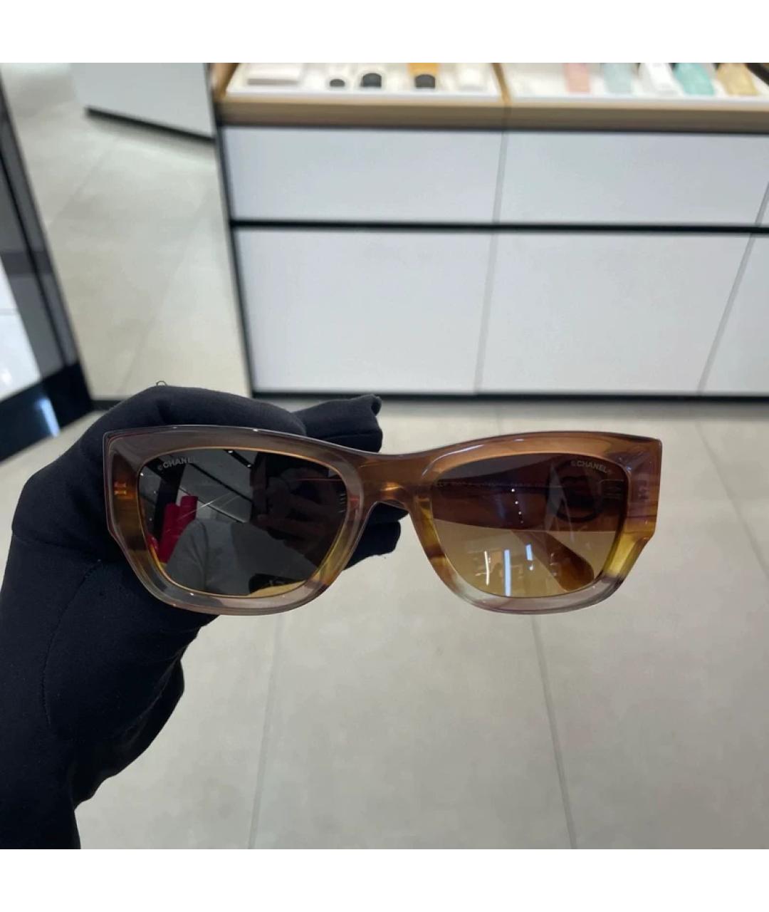 CHANEL Коричневые пластиковые солнцезащитные очки, фото 5