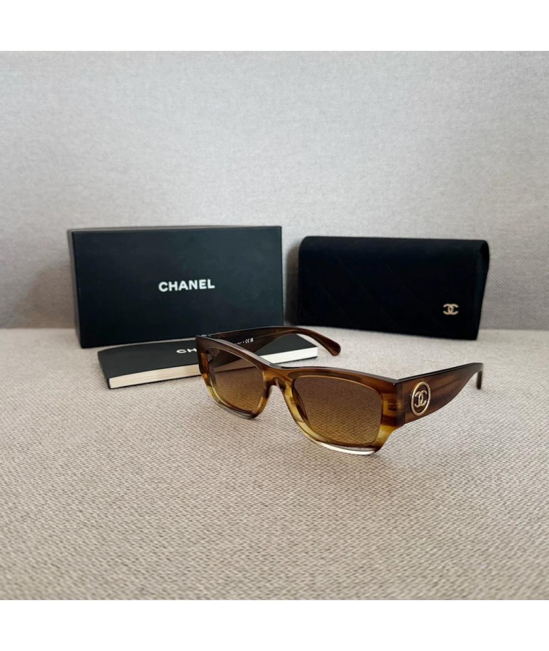 CHANEL Коричневые пластиковые солнцезащитные очки, фото 7