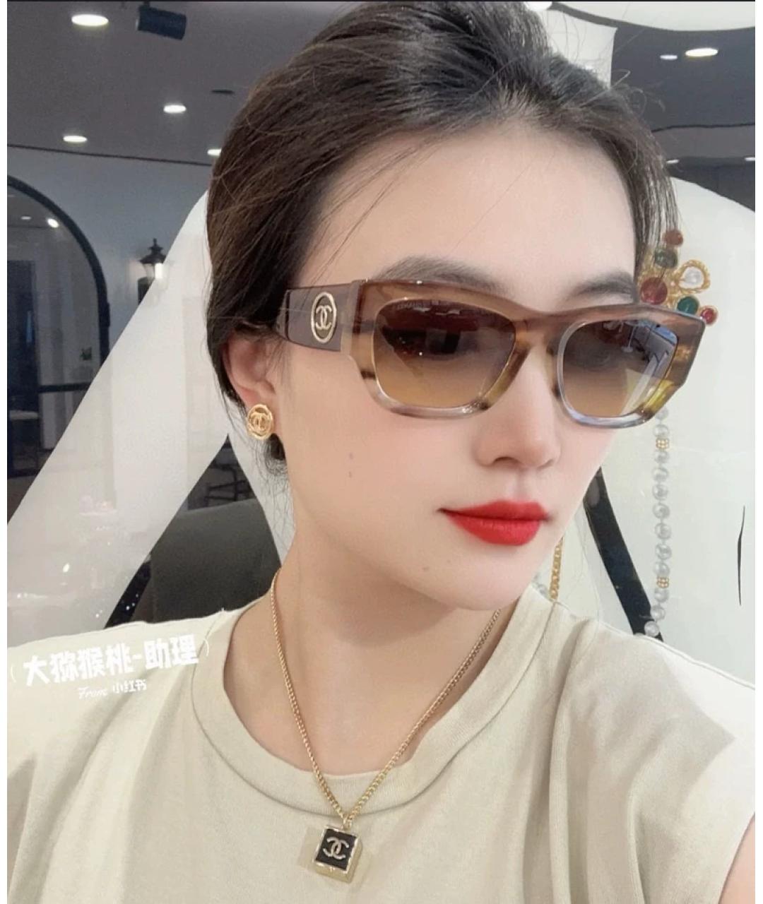 CHANEL Коричневые пластиковые солнцезащитные очки, фото 6