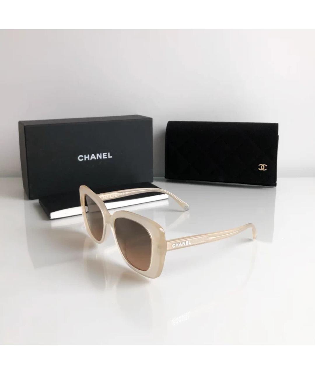 CHANEL Бежевые пластиковые солнцезащитные очки, фото 5