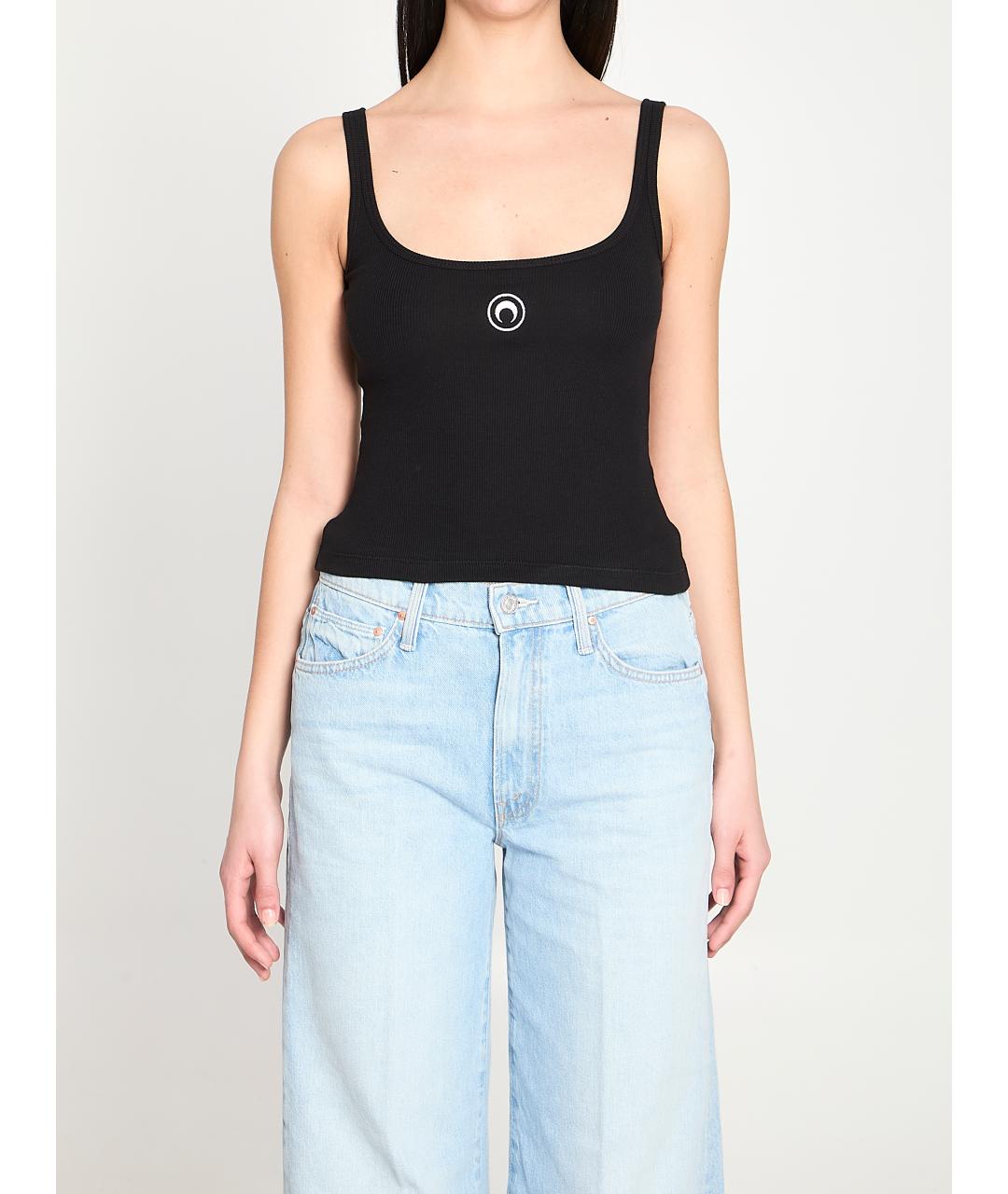 MARINE SERRE Черная хлопковая майка, фото 5