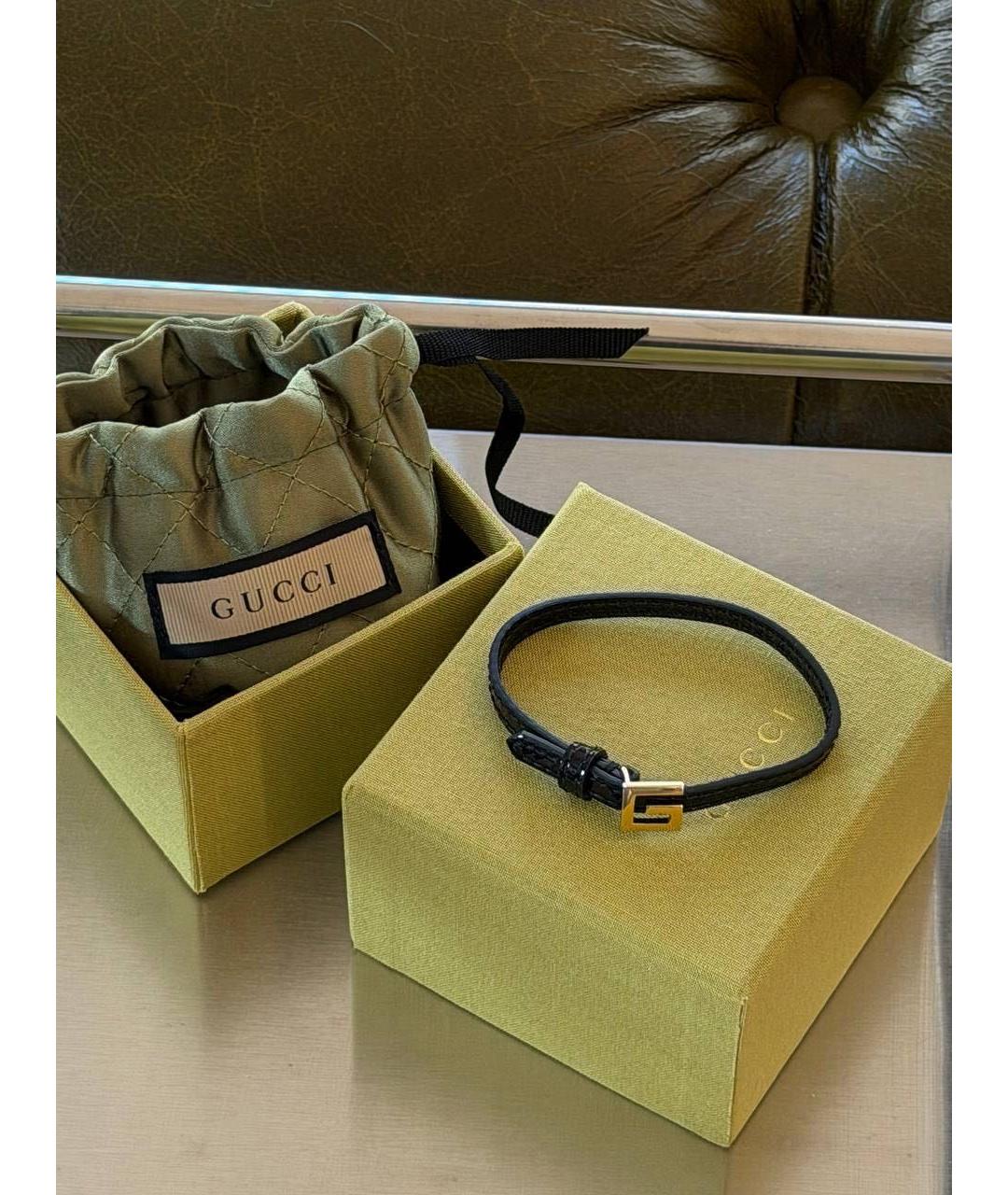 GUCCI Черный кожаный браслет, фото 4