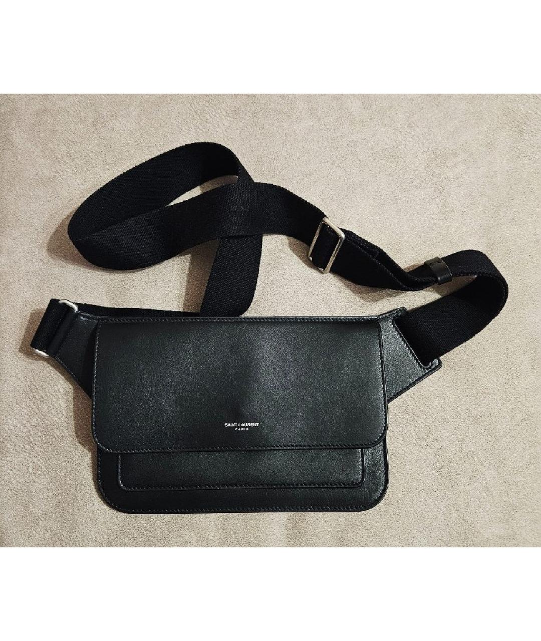 SAINT LAURENT Черная кожаная поясная сумка, фото 6