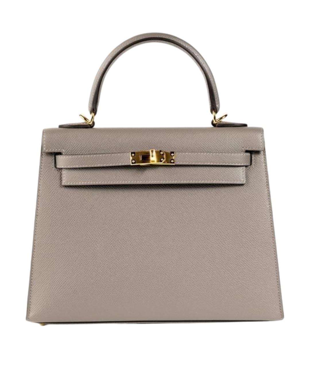 HERMES Серая кожаная сумка с короткими ручками, фото 1