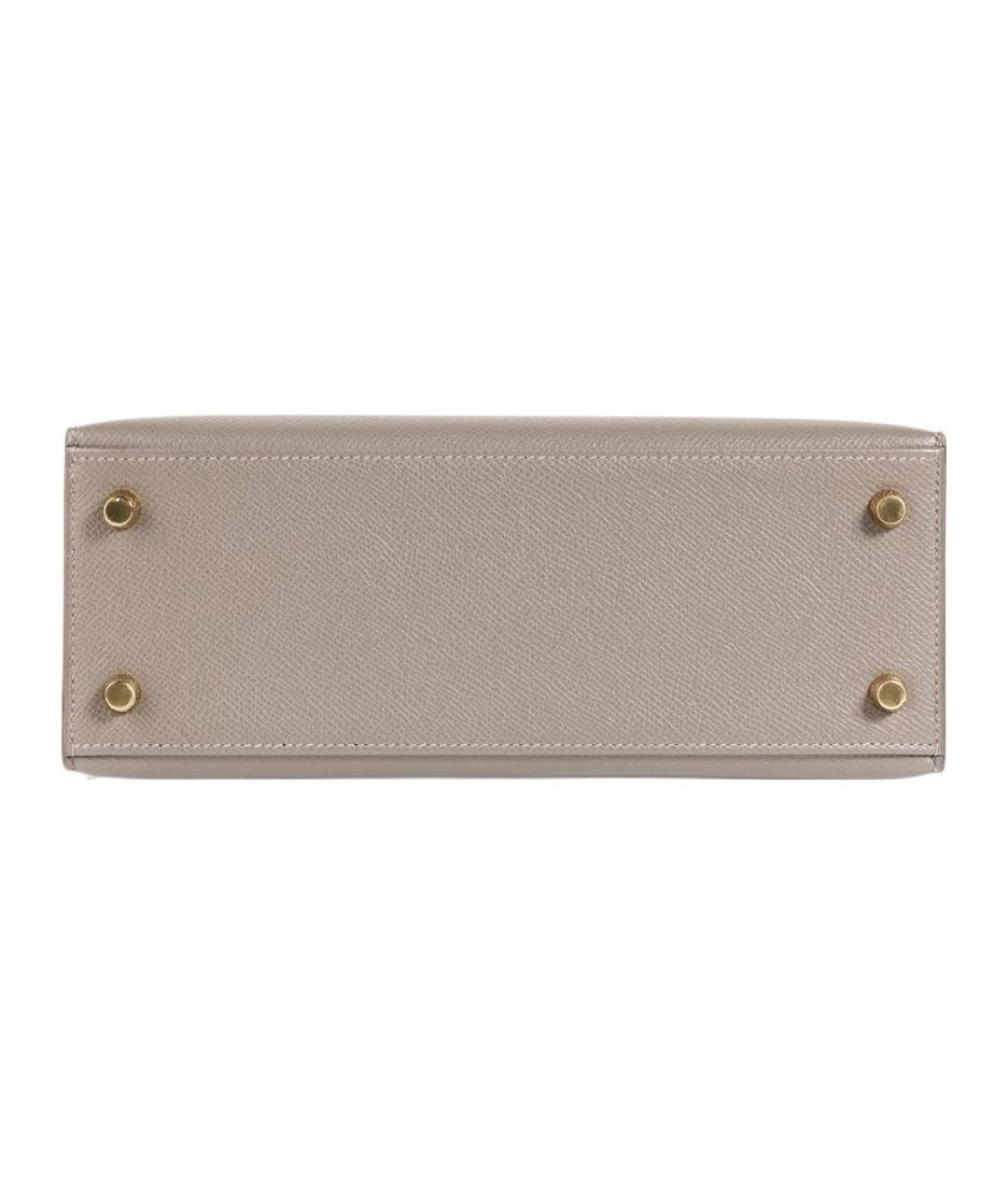 HERMES Серая кожаная сумка с короткими ручками, фото 5