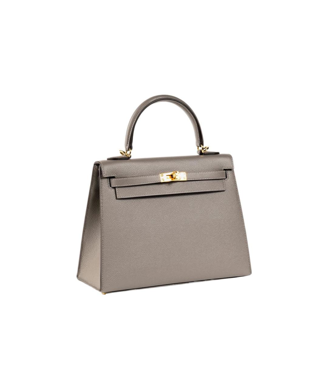 HERMES Серая кожаная сумка с короткими ручками, фото 2