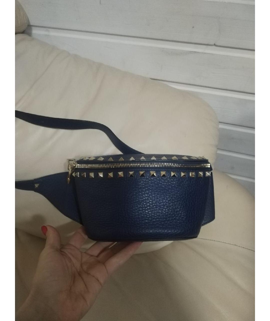 VALENTINO Темно-синяя кожаная поясная сумка, фото 5