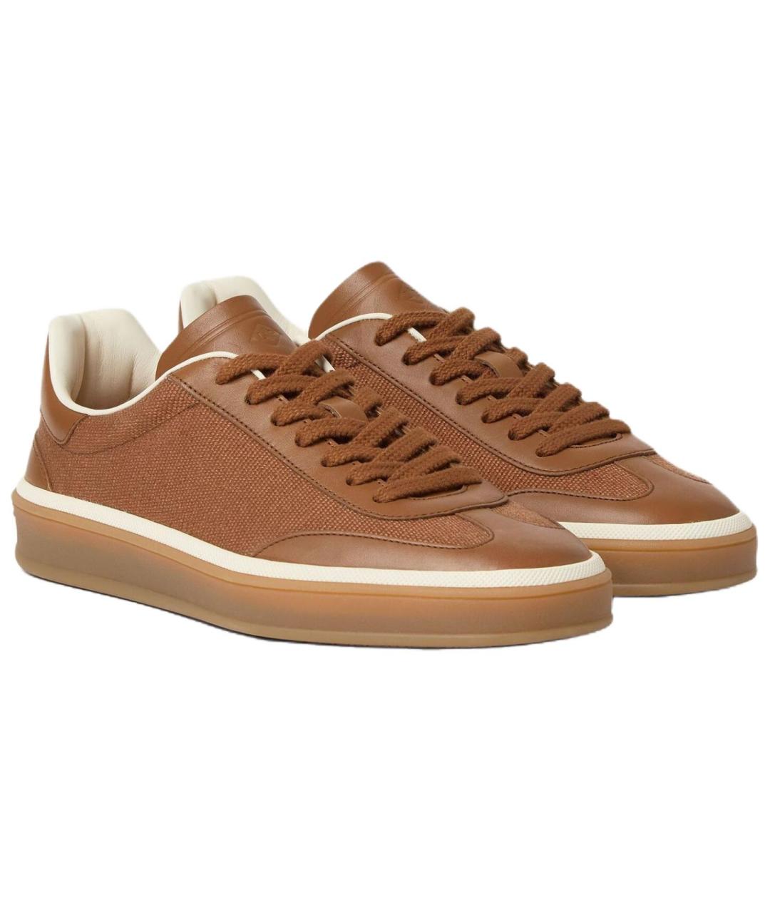 LORO PIANA Коричневые кожаные кеды, фото 3