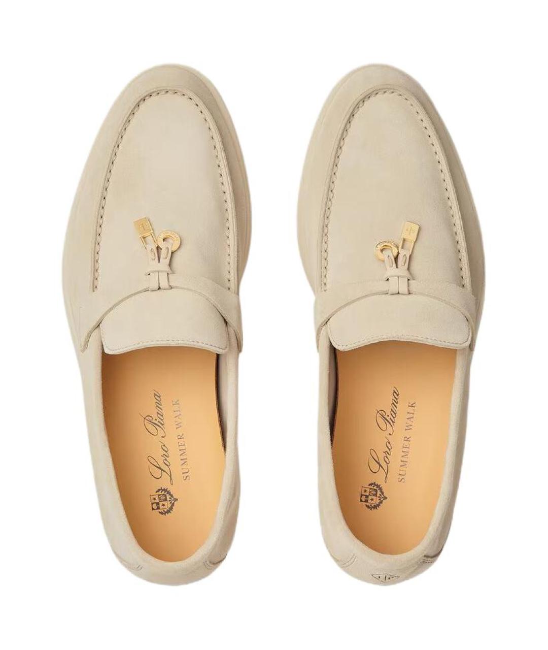 LORO PIANA Бежевые кожаные лоферы, фото 5