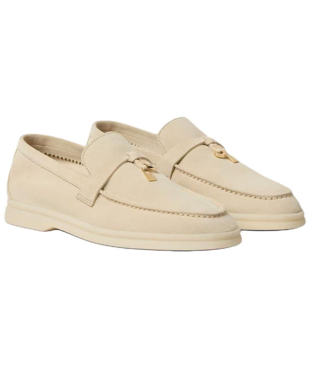 LORO PIANA Бежевые кожаные лоферы, фото 3