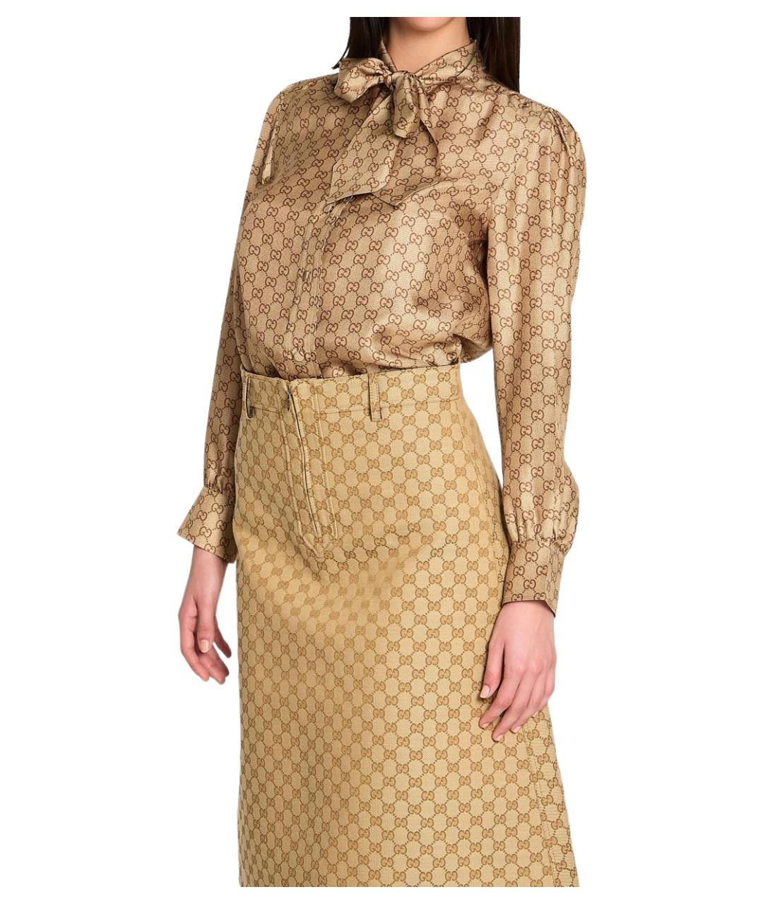 GUCCI Бежевая шелковая рубашка, фото 1