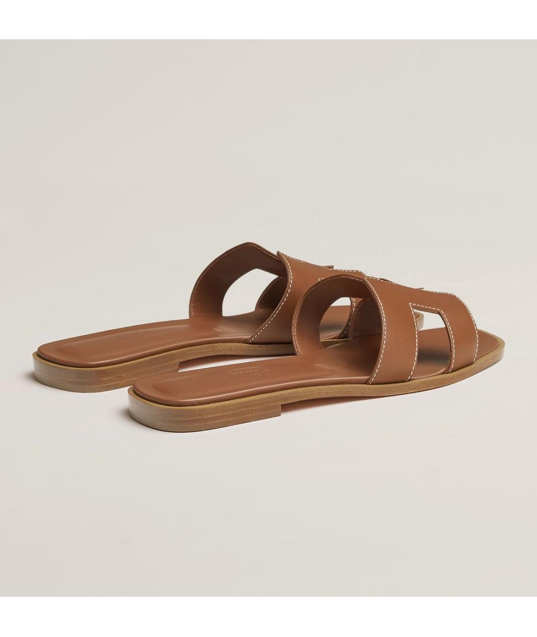 HERMES Коричневые кожаные шлепанцы, фото 3