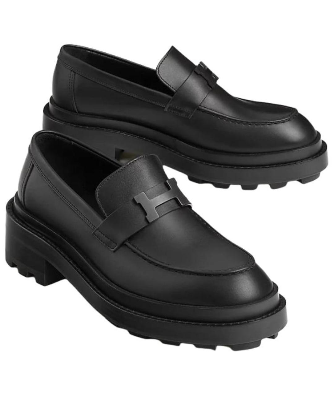 HERMES Черные кожаные лоферы, фото 3