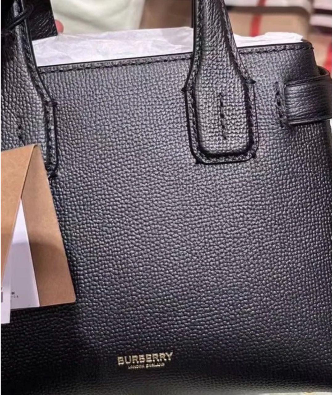 BURBERRY Черная кожаная сумка тоут, фото 8