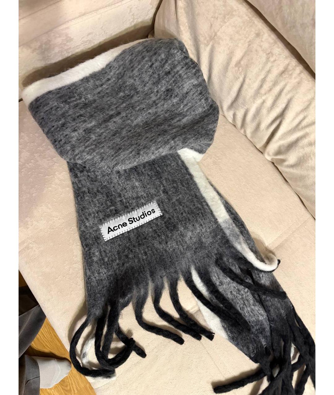 ACNE STUDIOS Серый шерстяной шарф, фото 3