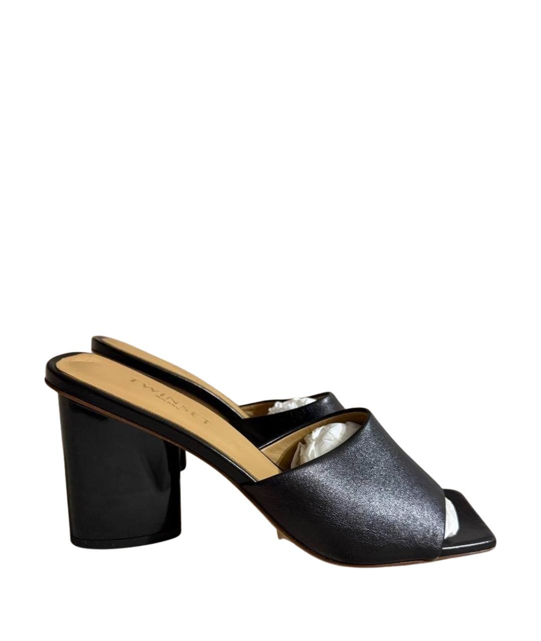TWIN-SET Черные кожаные мюли, фото 1