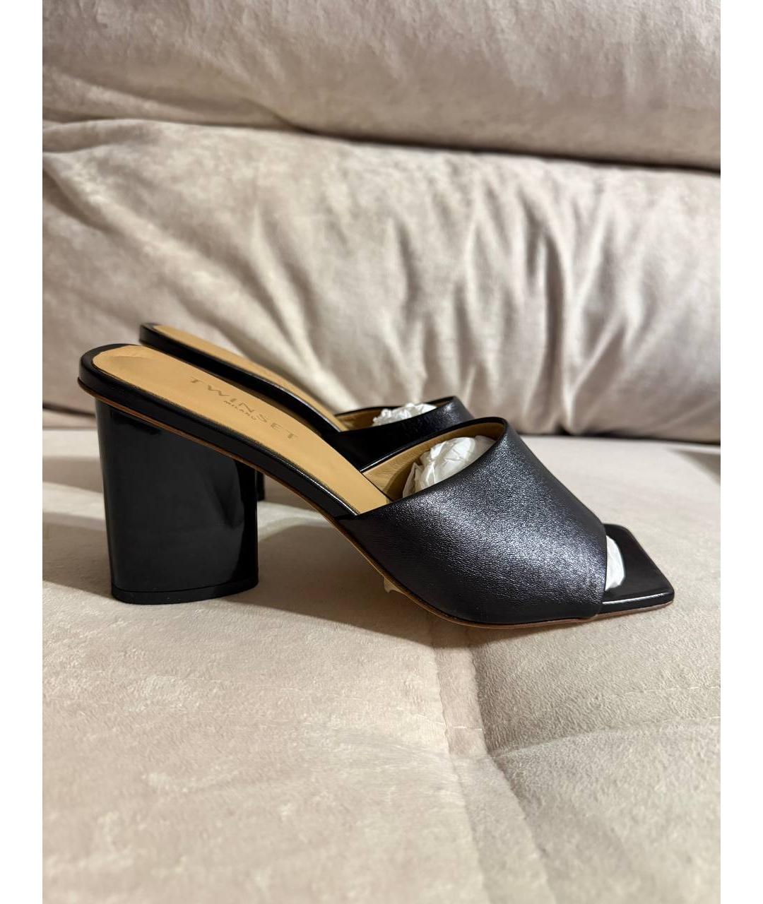 TWIN-SET Черные кожаные мюли, фото 5