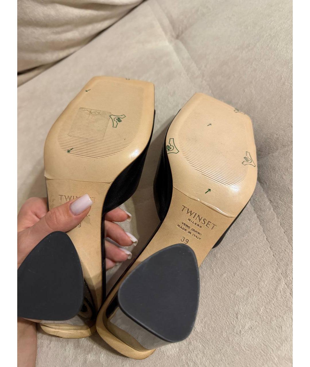 TWIN-SET Черные кожаные мюли, фото 4