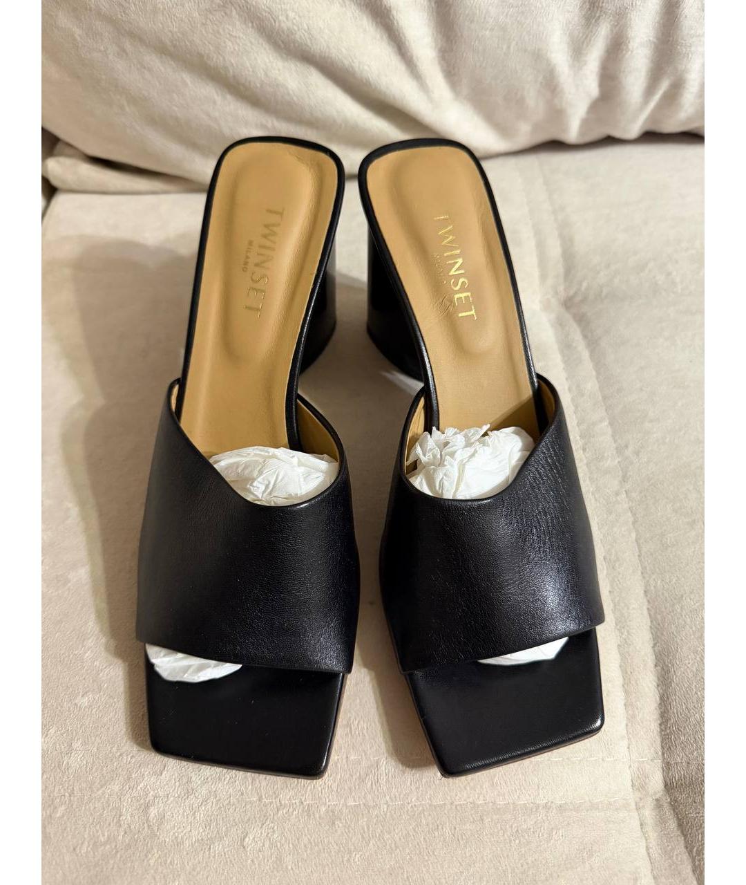 TWIN-SET Черные кожаные мюли, фото 2