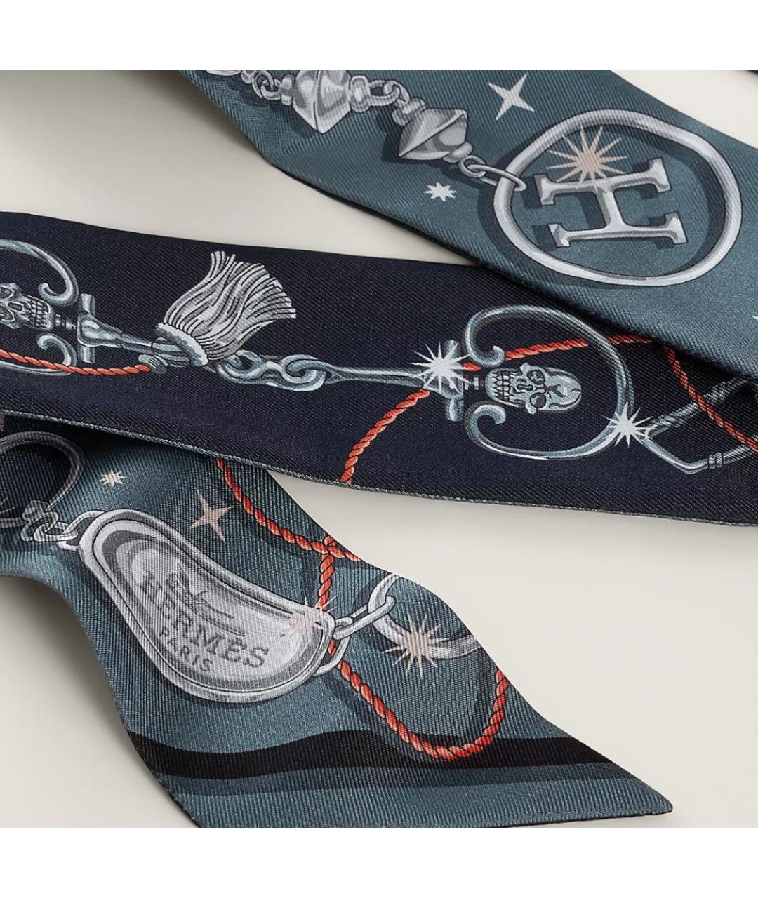 HERMES Темно-синий шелковый платок, фото 4