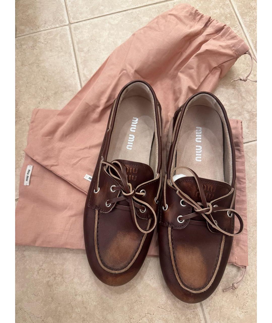 MIU MIU Коричневые кожаные лоферы, фото 3