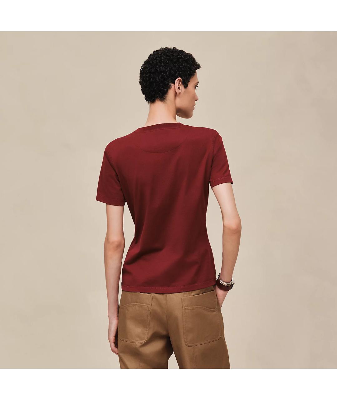 HERMES Бордовая хлопковая футболка, фото 3