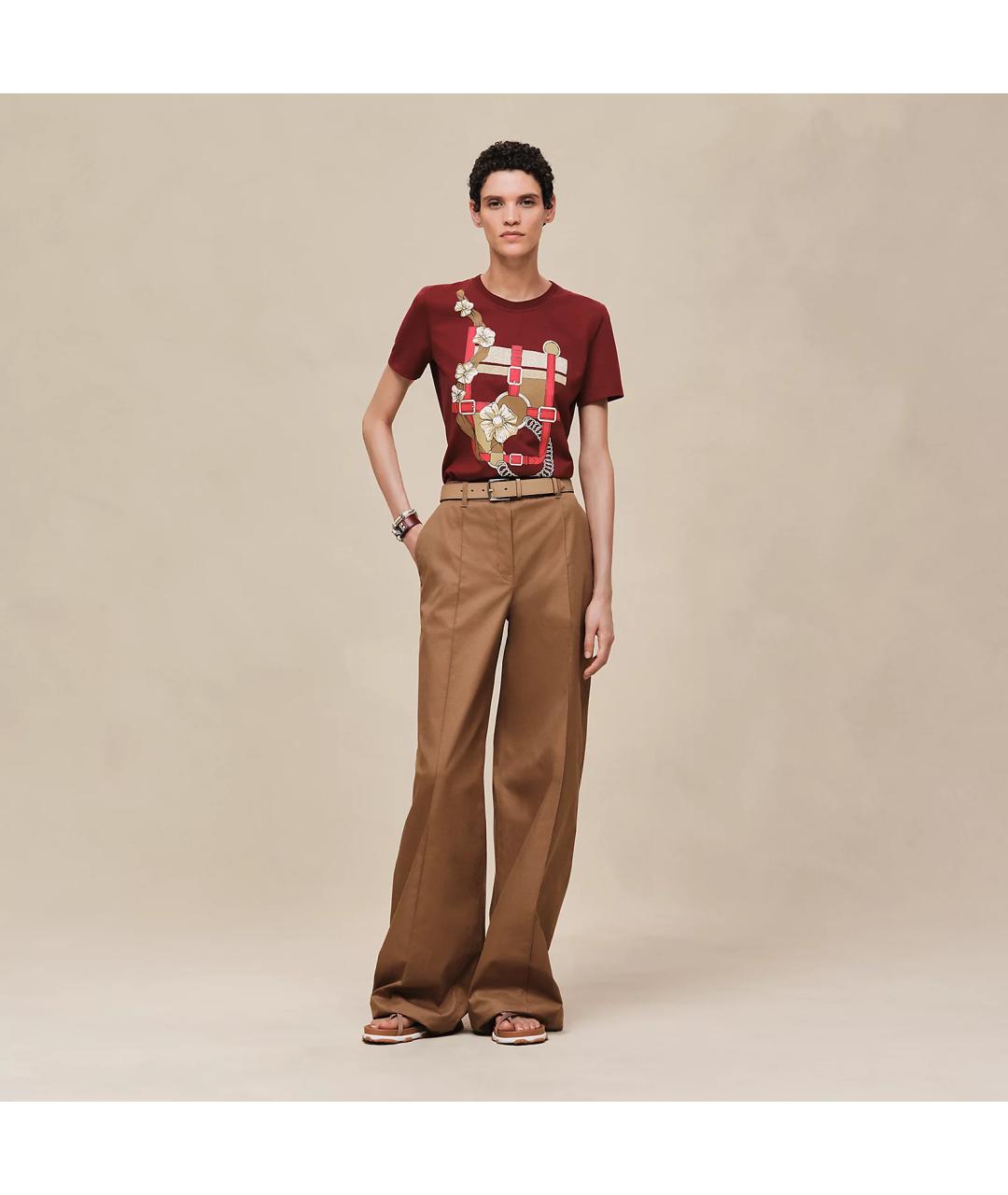 HERMES Бордовая хлопковая футболка, фото 2