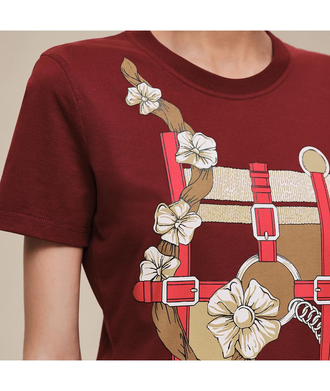 HERMES Бордовая хлопковая футболка, фото 4