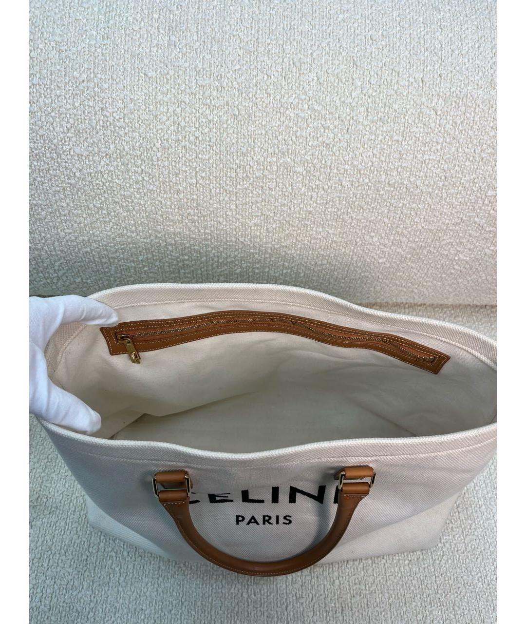 CELINE Бежевая тканевая сумка тоут, фото 4