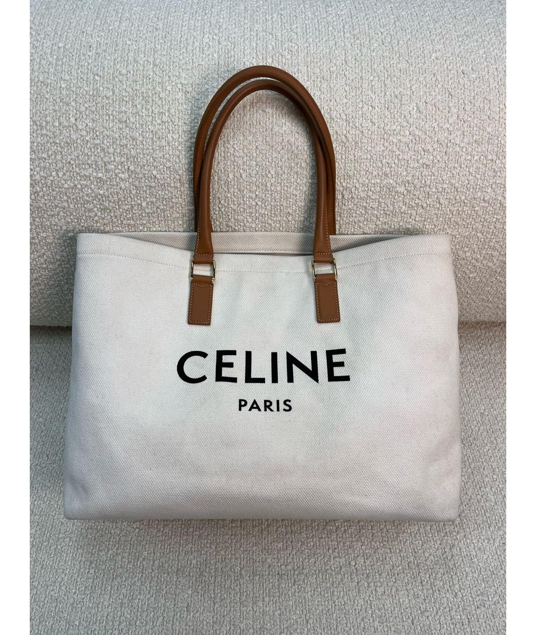 CELINE Бежевая тканевая сумка тоут, фото 9