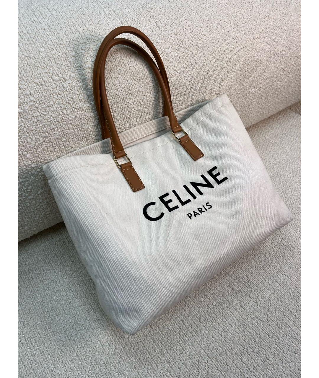 CELINE Бежевая тканевая сумка тоут, фото 2